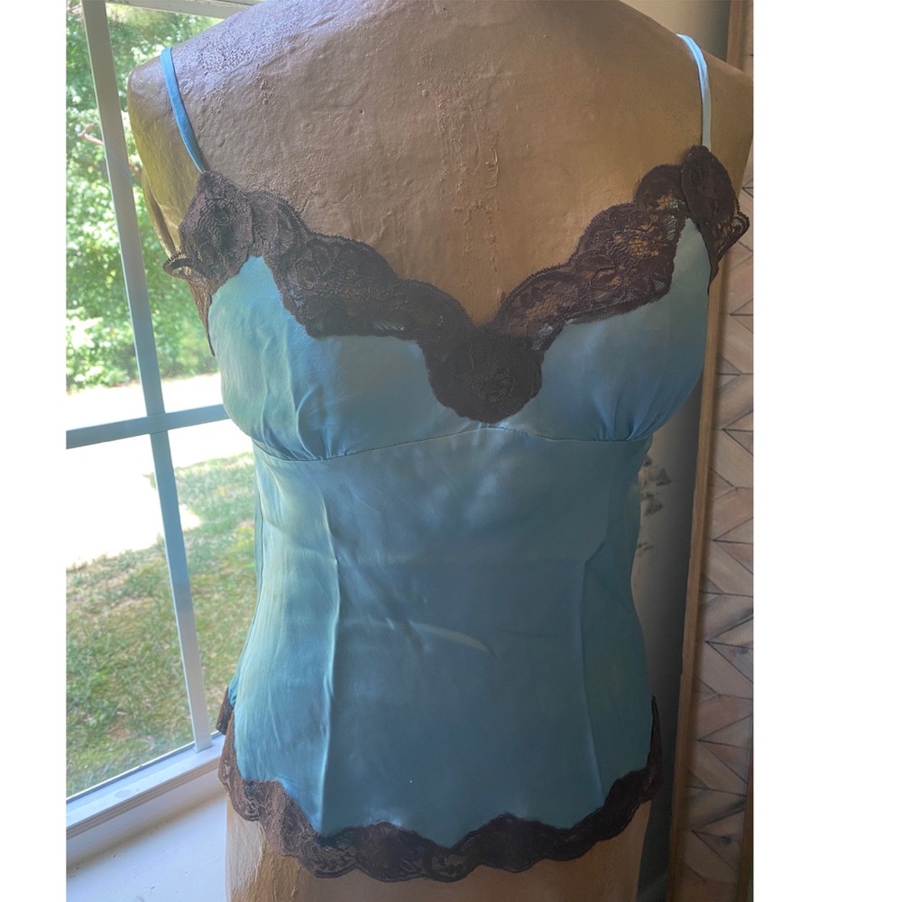 GOLDHAWK 100% silk blue and brown cami